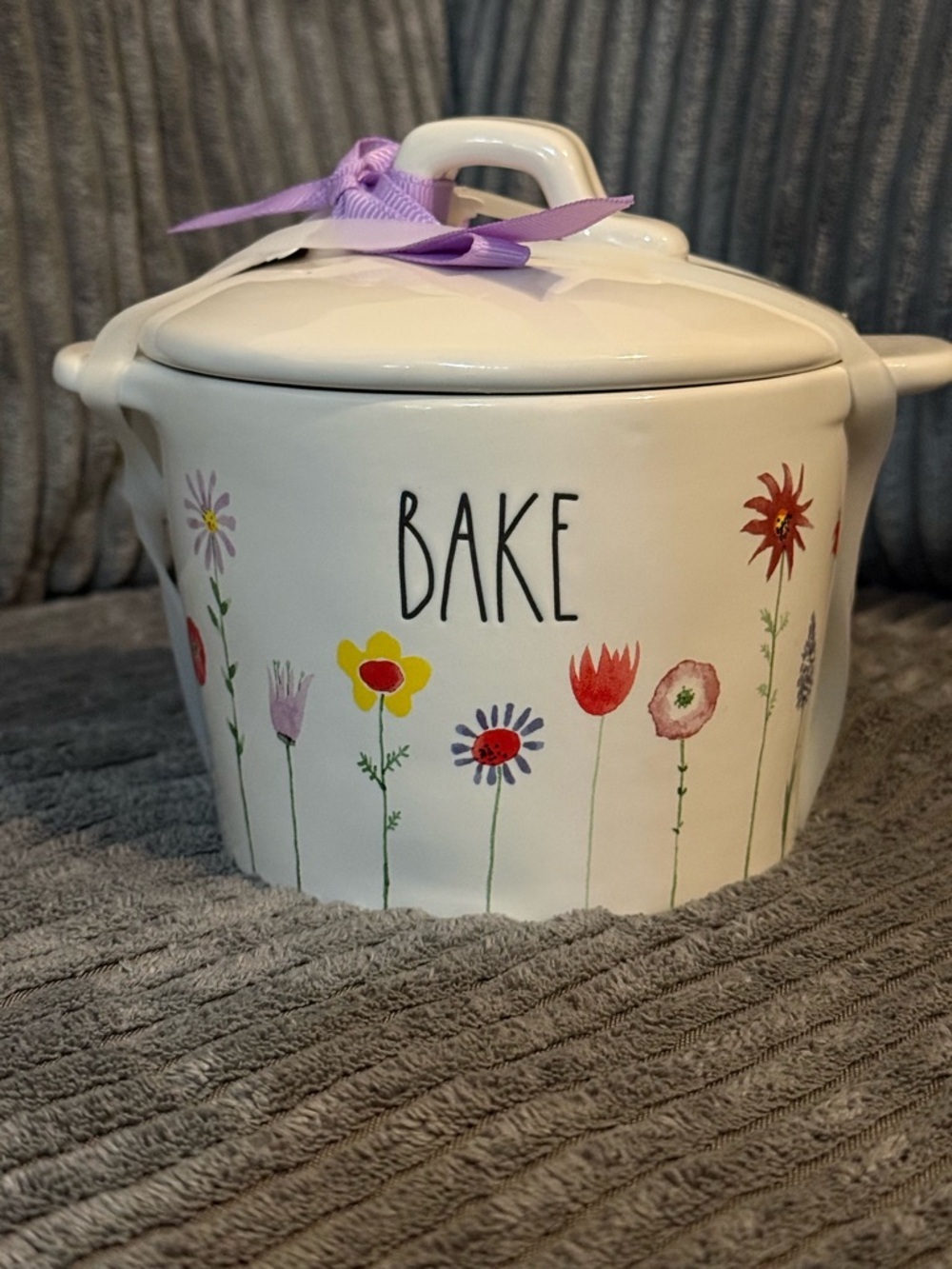 Rae Dunn White Floral "BAKE" Ceramic Casserole with Lid